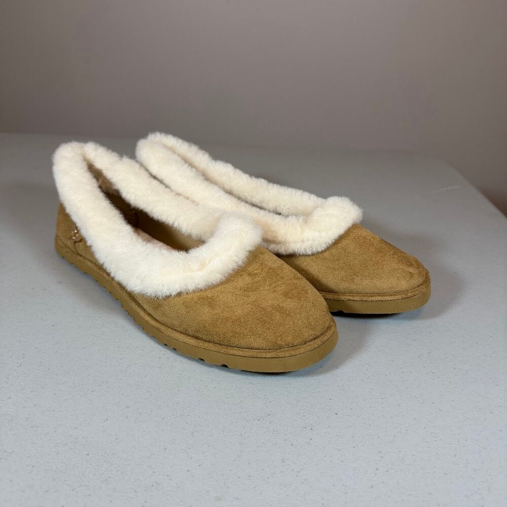 Luvvette Odette Ballet Flat Womens 10.5 Brown Suede Leather Cream Faux Fur Lined